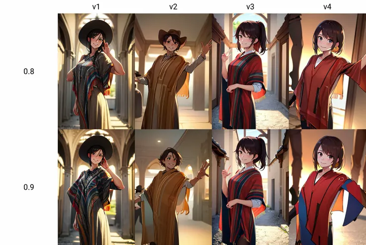 ((masterpiece,best quality)), absurdres,
<lora:Poncho_v1:0.8>, Poncho, 1girl, 
solo, smiling, looking at viewer, cowboy shot, 
cinematic composition, dynamic pose,
