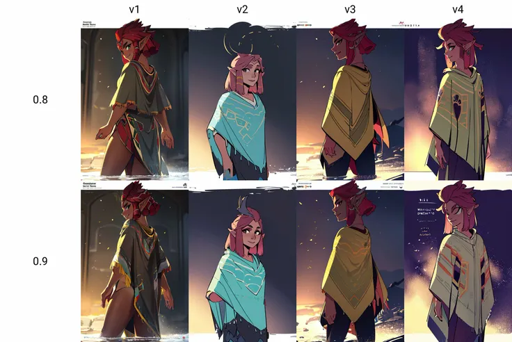 ((masterpiece,best quality)), absurdres,
<lora:Poncho_v1:0.8>, Poncho,
<lora:Riju_Zelda_TotK:0.6>, Riju_Zelda, 1girl,
solo, smiling, looking at viewer, cowboy shot,
cinematic composition, dynamic pose,