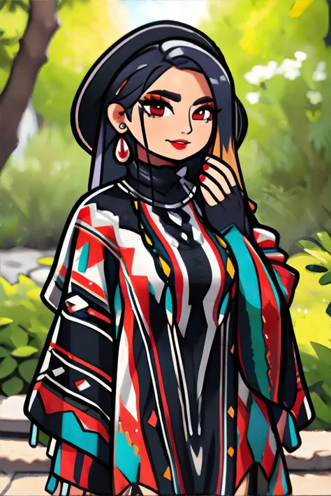 <lora:poncho:0.5> woman wearing poncho, flirting with camera, masterpiece, 8k, high resolution, shallow depth of field, sharp focus