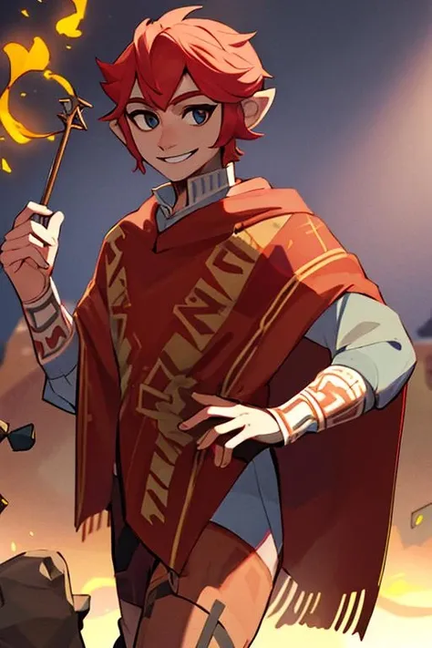 ((masterpiece,best quality)), absurdres,
<lora:Poncho_v2:0.8>, Poncho,
<lora:OoT_Ganondorf_Zelda:0.7>, OoT_Ganondorf_Zelda, 2boy,
solo, smiling, looking at viewer, cowboy shot,
cinematic composition, dynamic pose,