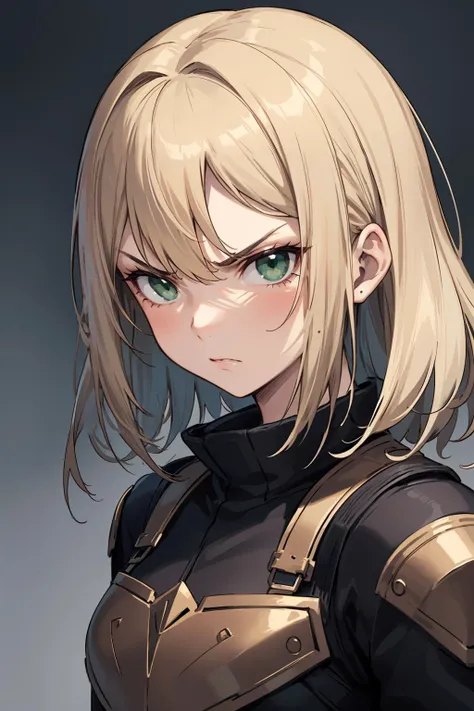 masterpiece, high quality, 1girl, solo, green eyes, angry, portrait