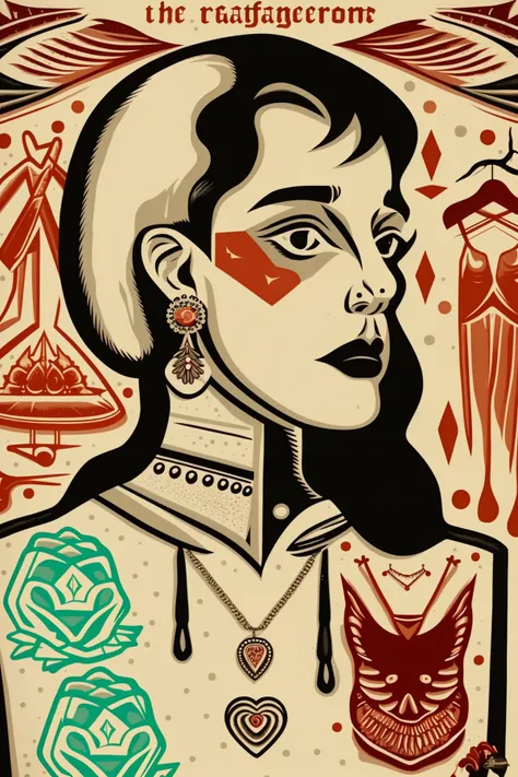 a woman in a dress with a necklace and earrings , Cardinal,  Dave_Quiggle_Style