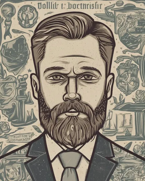 a man with a beard and a suit jacket , Solicitor, Dave_Quiggle_Style<lora:Dave_Quiggle_Style_sdxl:1.0>
