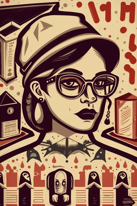 a woman wearing a hat and glasses , Linguist, Dave_Quiggle_Style