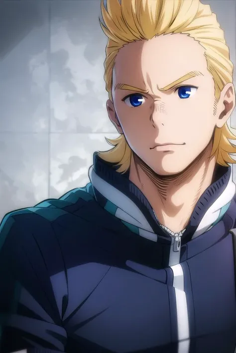 mirio, <lora:mirio-lora-nochekaiser:1>,
mirio, short hair, blonde hair, spiked hair,
BREAK jacket, pants, scar, sleeves rolled up, track jacket, track suit, track pants, scar on arm,
BREAK looking at viewer, upper body,
BREAK indoors, classroom,
BREAK <lyco:GoodHands-beta2:1>, (masterpiece:1.2), best quality, high resolution, unity 8k wallpaper, (illustration:0.8), (beautiful detailed eyes:1.6), extremely detailed face, perfect lighting, extremely detailed CG, (perfect hands, perfect anatomy),