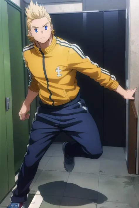 mirio, <lora:mirio-lora-nochekaiser:1>,
mirio, short hair, blonde hair, spiked hair,
BREAK jacket, pants, scar, sleeves rolled up, track jacket, track suit, track pants, scar on arm,
BREAK looking at viewer, full body,
BREAK indoors, classroom,
BREAK <lyco:GoodHands-beta2:1>, (masterpiece:1.2), best quality, high resolution, unity 8k wallpaper, (illustration:0.8), (beautiful detailed eyes:1.6), extremely detailed face, perfect lighting, extremely detailed CG, (perfect hands, perfect anatomy),