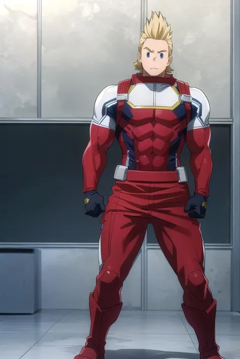 mirio, <lora:mirio-lora-nochekaiser:1>,
mirio, short hair, blonde hair, spiked hair,
BREAK gloves, boots, pants, cape, bodysuit, white footwear, red gloves, red cape, blue pants, superhero,
BREAK looking at viewer, full body,
BREAK indoors, classroom,
BREAK <lyco:GoodHands-beta2:1>, (masterpiece:1.2), best quality, high resolution, unity 8k wallpaper, (illustration:0.8), (beautiful detailed eyes:1.6), extremely detailed face, perfect lighting, extremely detailed CG, (perfect hands, perfect anatomy),