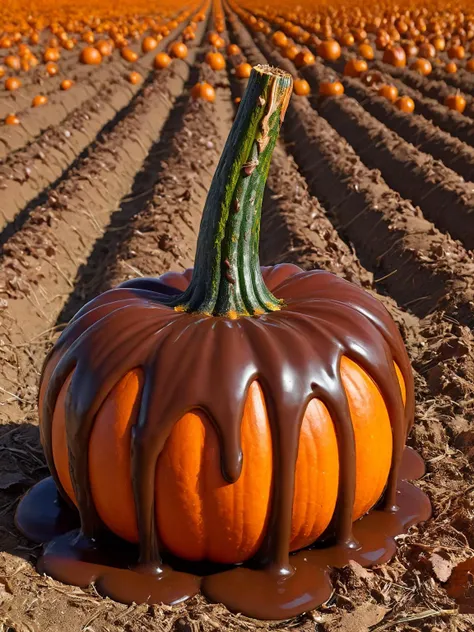 ais-chocsauce pumpkin growing in a field <lora:Chocolate_Sauce_SDXL:1>,<lora:EnvyBetterHiresFixXL01:0:hr=1>