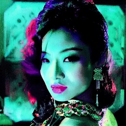 glow-forest , 35mmNeon, Beautiful Chinese woman, ((wide shot)), singer, (((grunge aesthetic))), ((1987)), curly hair, ((sexy)), ultra detailed, ultra realistic, (((perfect face))), grunge clothes