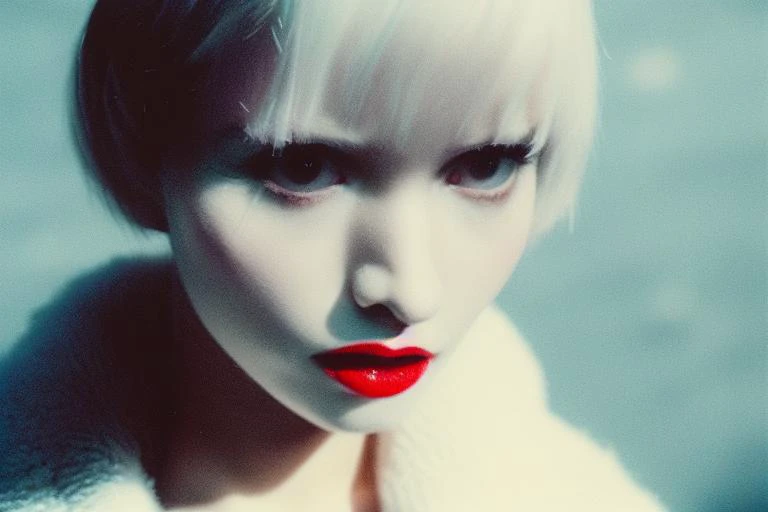 35mmneon, analog style, beautiful woman personifying winter
