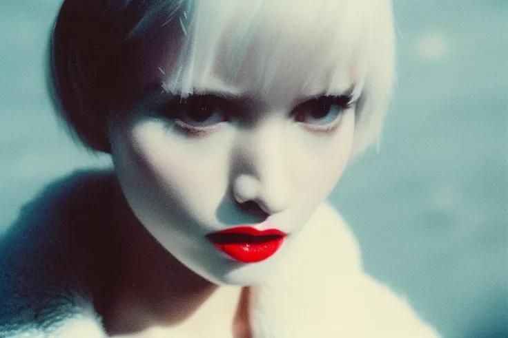 35mmneon, analog style, beautiful woman personifying winter