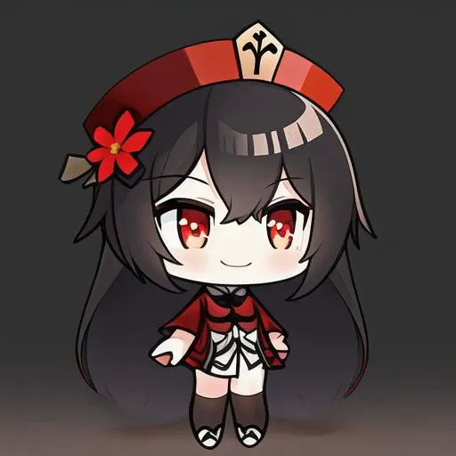 1girl, bangs, black_background, blurry, closed_mouth, depth_of_field, flower, hair_between_eyes, hat, hu_tao_\(genshin_impact\), long_hair, looking_at_viewer, red_eyes, red_flower, simple_background, smile, solo,
smile, transparent_background chibi,  <hypernet:GFL-2000:1>