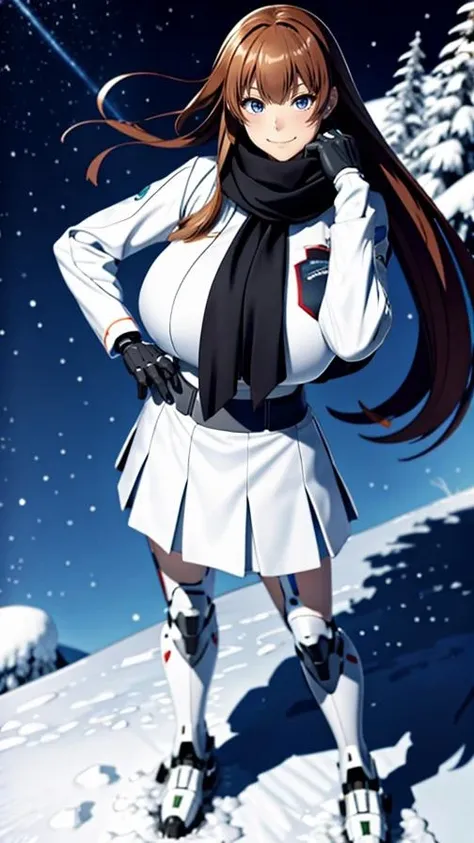 1woman, Kokawa_Asuka, smug face, (hand on hip, from above:1.4), (snowfield, blizzard, dead tree:1.3), (white_long_sleeve_shirt and black_long_skirt, scarf:1.2),
(brown_hair, huge_breasts, mechanical arms :1.1),
(masterpiece, high quality, best quality, 4k, 8K, 16K, highres, absurdres:1.2)
<lora:KokawaAsuka_v2.1:0.7>