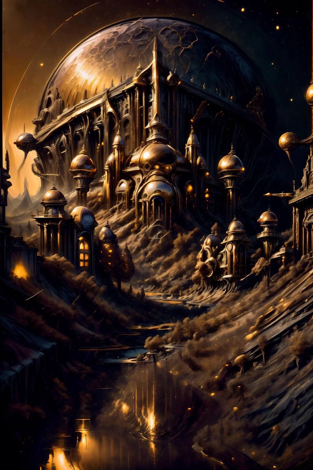 majestic alienscape, golden reflective theme, epic, art deco, classy, iconic <lora:Golden_Paradigm:1.0> <lora:AmericanaArchitecture-10:1.0> <lora:add_detail:0.5> <lora:realistic:0.5> <lora:waterVFX:0.5>