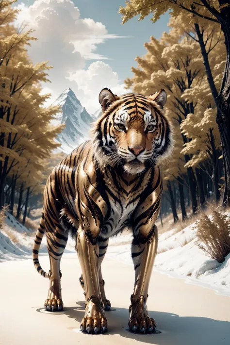 goldenparadigm tiger, pristine, natural background <lora:realistic:0.5> <lora:add_detail:0.5> <lora:Golden_Paradigm:0.8>