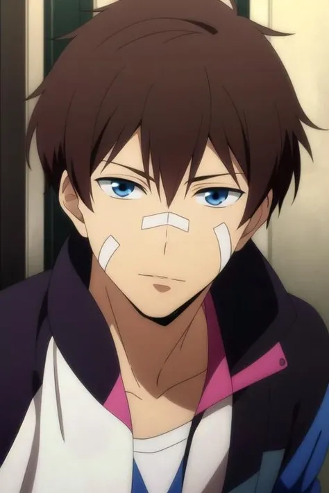 masterpiece, best quality, photorealistic, 1boy, solo, male focus, looking at viewer, upper body, , anime coloring, realistic, <lora:nice_hamatora:0.68>, nice_hamatora, brown hair, blue eyes