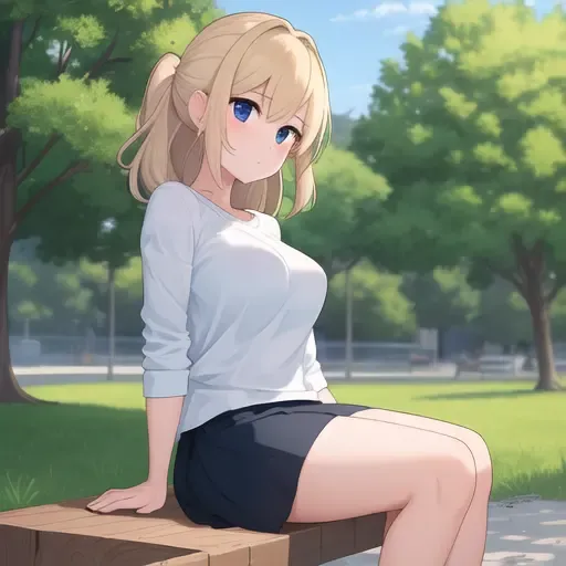 Girl, siting in park,