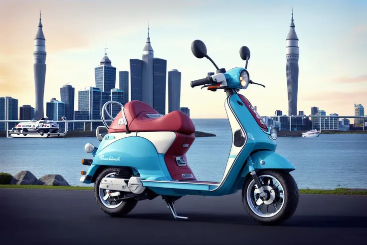 a scooter parked in Auckland <lora:3DTOTALSTYLEESH_V0.04:0.9>