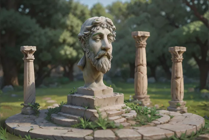 <lora:styleesh:0.7>, ancient greek garden, overgrown statues, <clip:skip:2>, masterpiece, 8k, high resolution, shallow depth of field, sharp focus