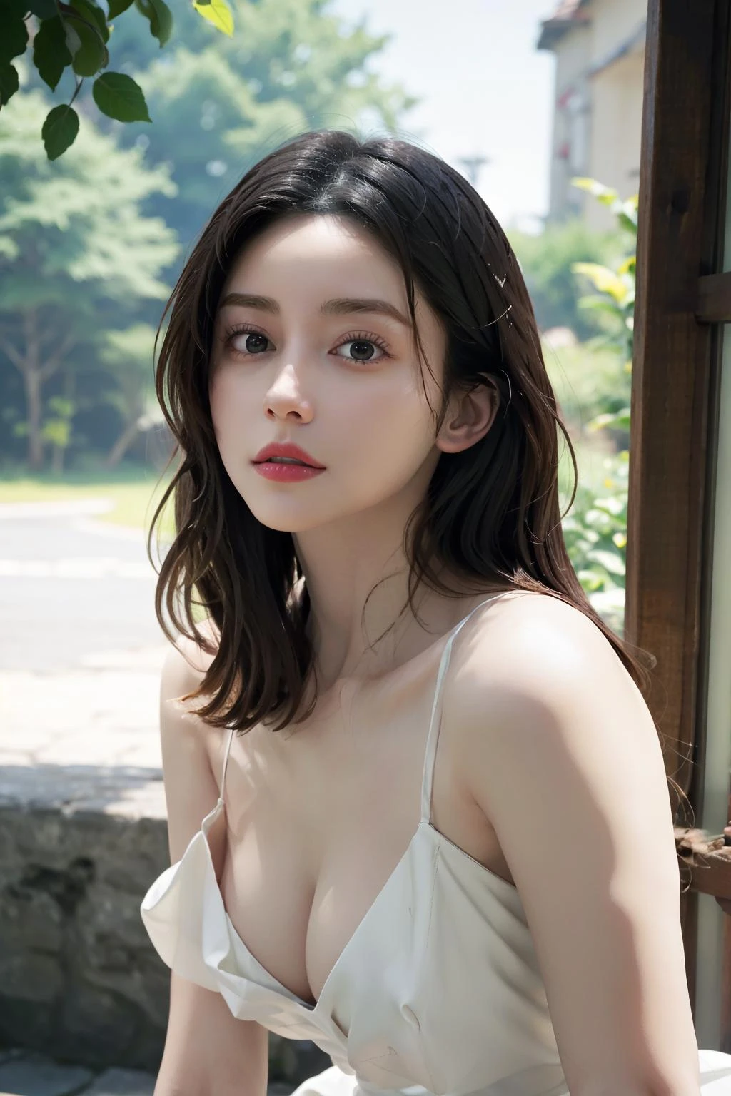 masterpiece, best quality, photorealistic, 8K, RAW photo, ultra highres, extremely detailed eyes and face, extremely detailed, absurdres, Professional,1girl,medium shot,slender,white skin, looking at viewer, small breasts,cleavage,skinny,<lora:darenogare_akemi:0.7>