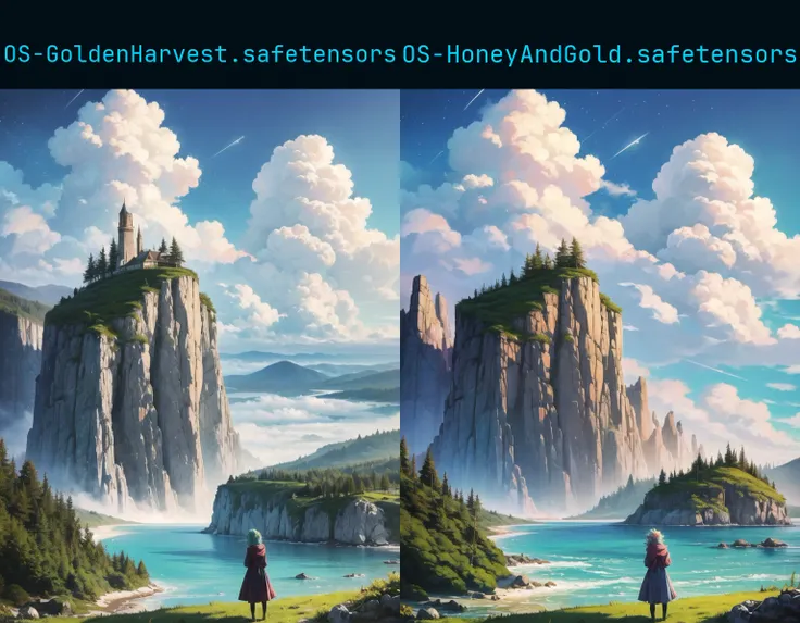 Ambrosia, Beautiful, HDR, Volumetric lighting, gust of wind, Cute Anime Woman, 1girl, solo, pastel goth, outdoor, curly green hair, druidic, healer magic, final fantasy, hood, will-o'-the-wisp \(mythology\), stars, ocean, mountains, clouds, forests,