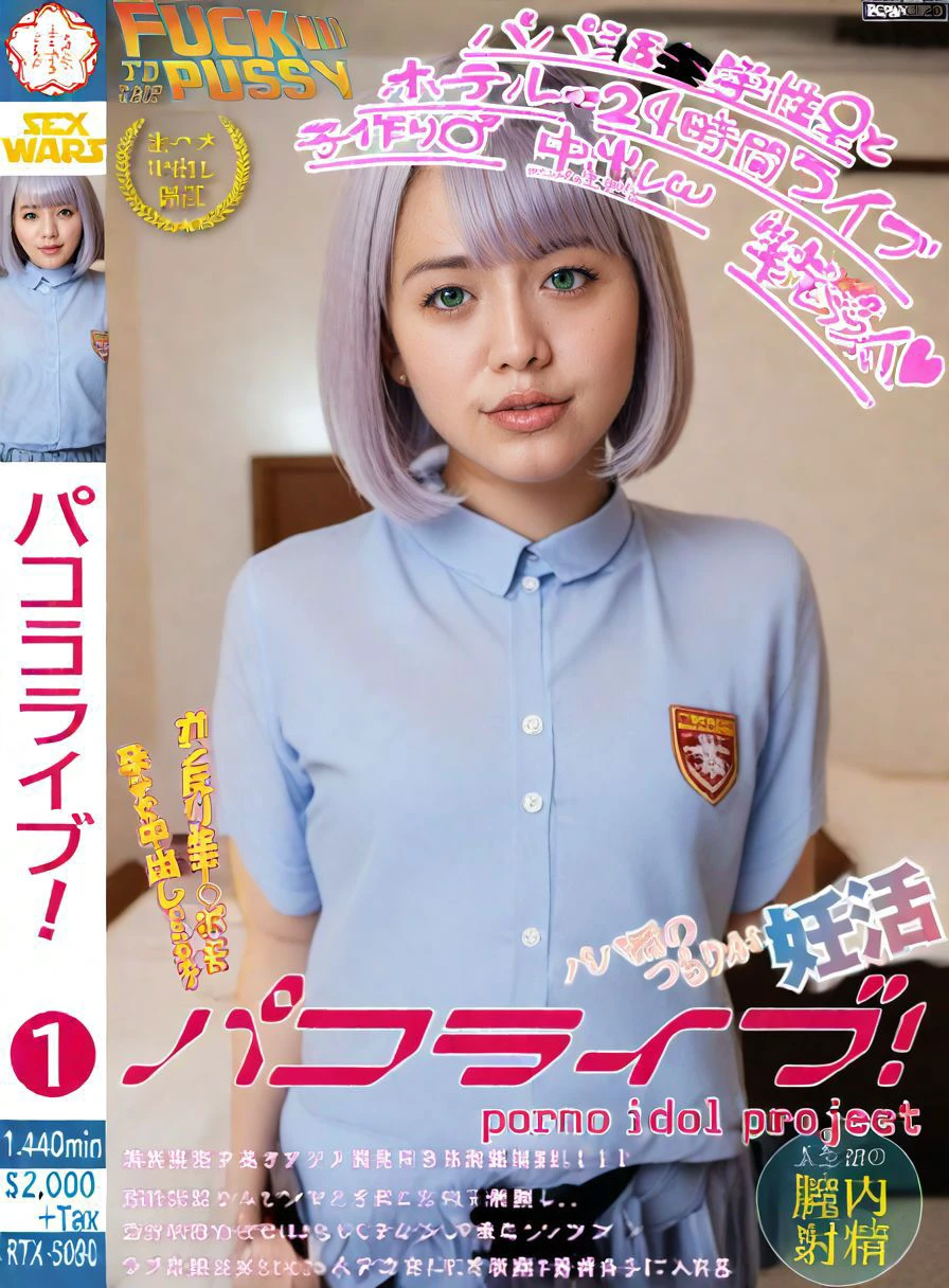 <lora:Hyper-SDXL-8steps-lora:1>score_9, score_8_up, score_7_up, score_realistic, best quality, uncensored, intricate details, perfect anatomy, realistic, hyperrealistic, photo, professional lighting, ultra highres, extremely detailed, detailed eyes BREAK
porno cover, 1girl, solo, light purple hair, dice bob hair, green eyes, school uniform, clothed, (full body:1.5), dynamic pose,
indoors, hotel room, on bed,
<lora:porno_cover_a_XL(pony)v10:0.9>