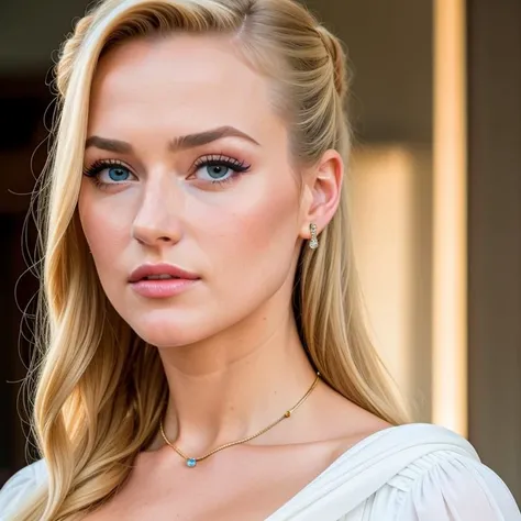 portrait of a nordic woman, pelo rubio, ojos azules, usando una tiara, gorgeous, modelo, hiperrealismo, 4K photography