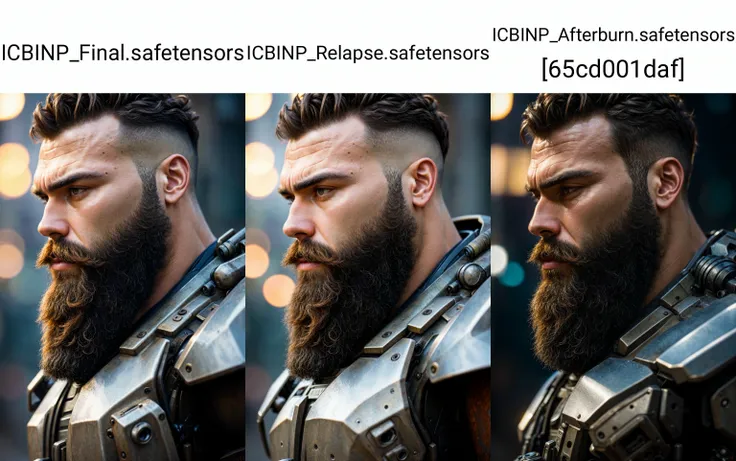 close up Portrait photo of muscular bearded guy in a worn mech suit, ((light bokeh)), intricate, (steel metal [rust]), elegant, sharp focus, photo by greg rutkowski, soft lighting, vibrant colors, masterpiece, ((streets)), detailed face