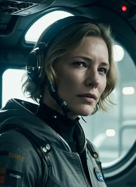 close up photo of sks woman, rugged space trucker, inside industrial spaceship, futuristic science fiction, action scene, digital concept art, realistic, intricate detailed textures, filmic, cinematic, environmental character portrait, <lora:locon_cate_v1_from_v1_64_32:1.25>