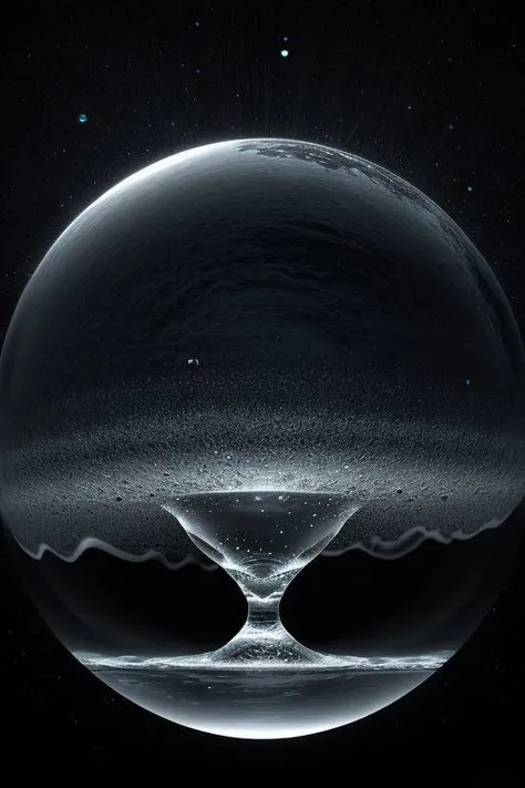 On a blue starry background , a single magic water droplet ripples on the surface of a planet looking like a crystal clear water globe, absurdres, perfect transparency, ethereal, origins of Life, (Use Dream Diffusion Secret Prompt)