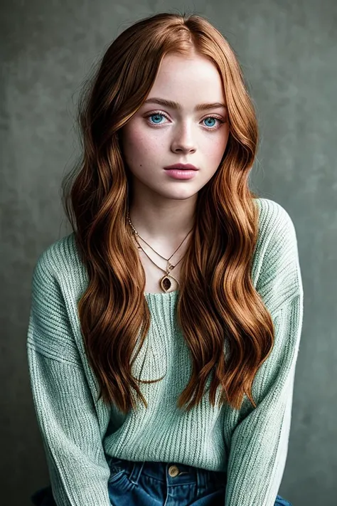 photo of beautiful (s4d1e:0.99), a woman with perfect hair, wearing (Pullover, Corduroy Pants:1.1), (plain yellow background:1.1), (necklace), modelshoot style, (extremely detailed CG unity 8k wallpaper), professional majestic photography, (Leica M6 Camera), 24mm, exposure blend, hdr, faded, extremely intricate, High (Detail:1.1), Sharp focus, dramatic, soft cinematic light, (looking at viewer), (detailed pupils), 4k textures, soft cinematic light, adobe lightroom, photolab, elegant, ((((cinematic look)))), soothing tones, insane details, hyperdetailed, low contrast