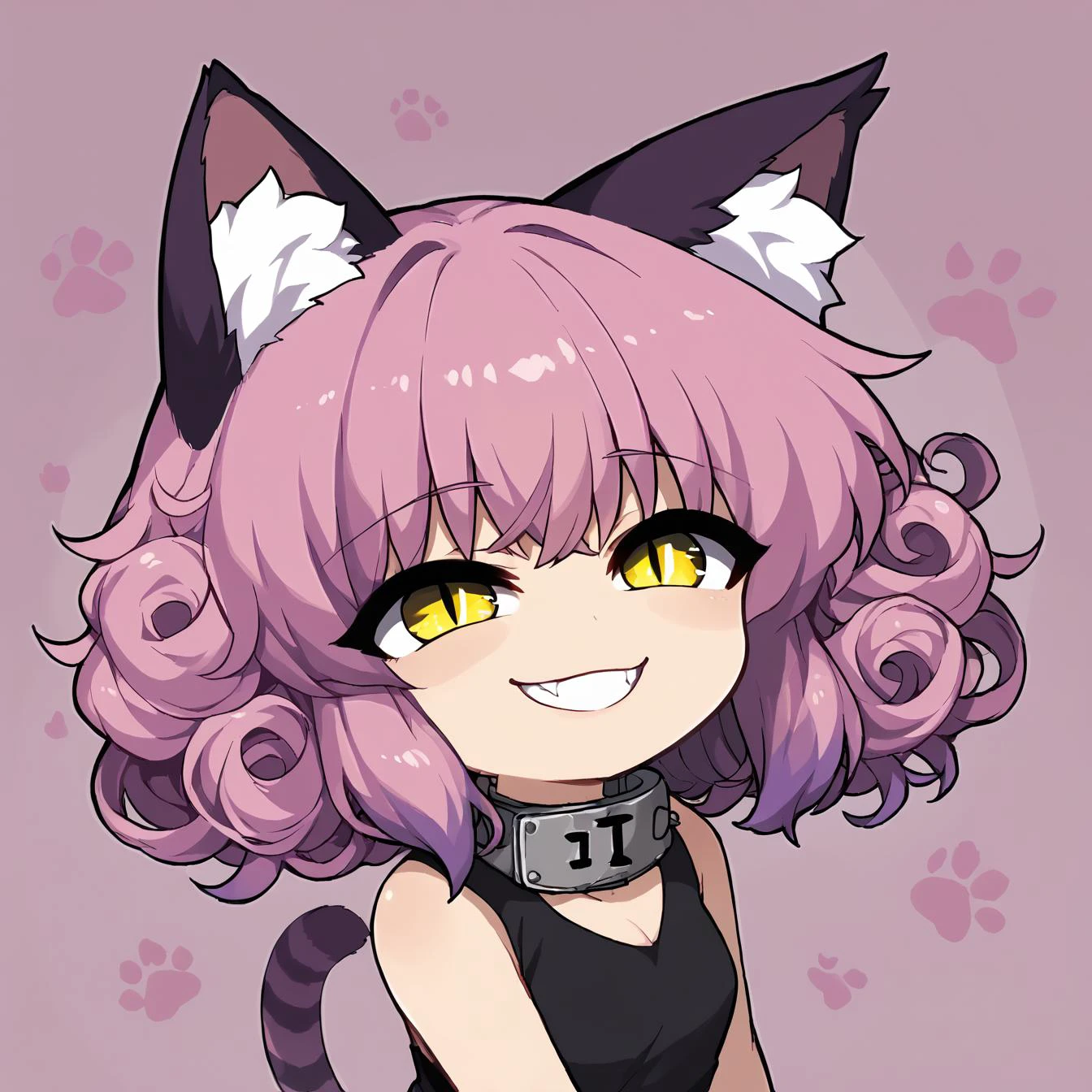 score_9,score_8_up,score_7_up,2D,solo,chibi,chibi art,cute,soft,chibi,
<lora:cheshirebs2cat:0.7>,cheshirecatbs2,1girl,animal ears,cat ears,yellow eyes,curly hair,cat tail,cat girl,pink hair,purple hair,bangs,ringed eyes,ear fluff,collar,
grin,smirk,
(zoom in:1.2),(head focus:1.2),(head only:1.2),eyes_focus,face_focus,zoom in,close up,
<lora:Takorin-XL:1>,