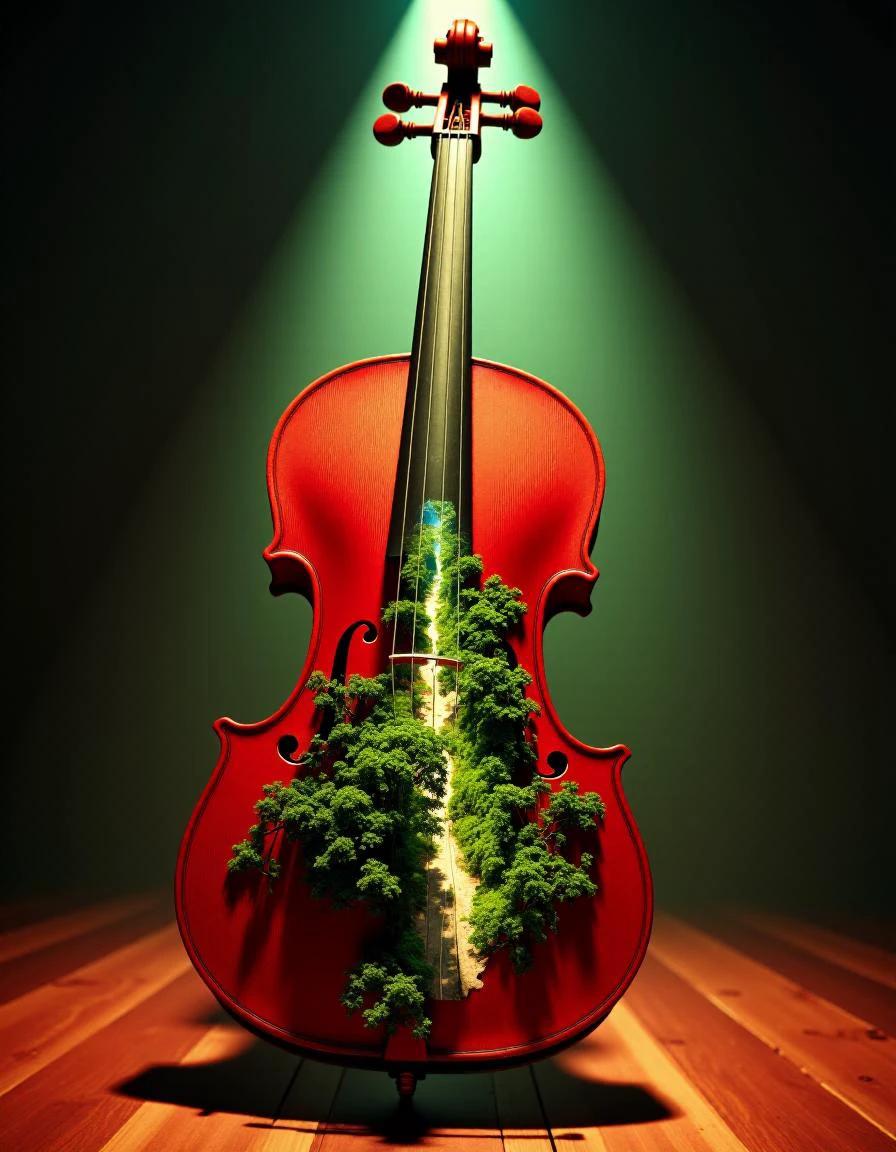 opera theatre background, single spotlight, a red wood violin double exposure with an green forest in sunny day
<lora:Flux_DoubleExposure:1> Jeddblexpsre,double exposure <lora:flux_detailer:0.5>