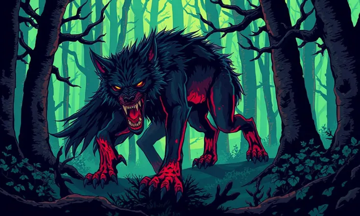 (a  Werewolf Hybrid with dripping blood:1.2) ,  t-shirt logo in the style of <MAGIFACTORY>  tapered  fine outline,  orthographic view, art on (empty background:1.4)