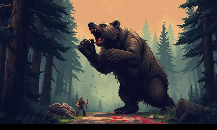 Bear fighting with a sausage as a sword 