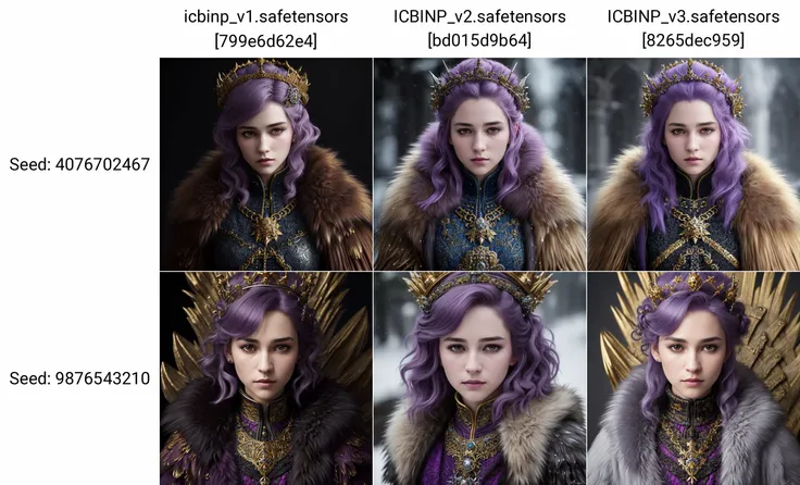 fantasy, high detail, RAW color photo, masterpiece, best quality, super detail, illustration, rpg, female queen, (fantasy), fur, cold, (detailed skin), (high detail, hyper detail, intricacy), (weeping: 1.4) Short purple hair, closed clothes, fur clothes, golden crown, iron throne, intricate, high detail, sharp focus, dramatic, photorealism