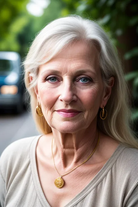 a portrait photograph of a beautiful ((70 year old)) woman, award winning photo, best quality, portrait by annie leibovitz, canon 5d mark ii, film, professional photograph, (rich colors:1.1), hyper realistic, lifelike texture, (natural lighting:1.1), (Canon EF 85mm f/1.4L IS USM)