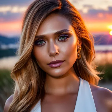 Full body of a ((unbelievably stunning)) woman outside sunset, epic (photo, hard light, sony a7, 50 mm, matte skin, colors, hyperdetailed, hyperrealistic), ethereal, perfect face,perfect lips,  <lora:eliolsen2-10:0.9>, <lora:neytiri1-10:0.0>