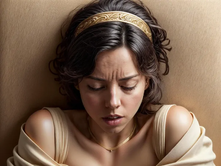 ((best quality)), ((masterpiece)) , ((detailed)), digital style, (award winning boudoir photo:1.4), sharp focus, RAW close up photo of sks woman, Brown half-up half-down hair, (sks woman as a Spartan queen in ((ANCIENT ROMAN EMPIRE)) laying sexual dominant pose on a bed:1.3), (wearing a loose ancient roman traditional Toga:1.6), (interior ancient roman temple:1.4), (two tone lighting:1.5), dark room, (moody, warm lighting:1.4),
BREAK
soft beautiful ultrarealistic face, perfect teeth, sharp jawline, straight teeth, soft tongue, blushing, toned body, beautiful detailed mouth with full soft lips, insanely detailed, natural small breasts, fully clothed, (highly detailed skin), oily skin, (Gold necklace:1.2), in the time of the ancient Roman Empire, raised eyebrow, (Confident facial expression:1.2), hot, warm, attractive, blush, blushing, ancient rome, spartacus, (dirty clothes:1.2), dirt on skin, rough skin, (oily skin:1.4),
BREAK
cinematic shot + dynamic composition, incredibly detailed, sharpen, details + intricate detail + f1.2 + 85mm + cinematography + bokeh + film grain + HDR10 + 8K UHD ((cinematic)), no watermark, cinematic sensual, Vivid colors, trending on ArtStation, trending on CGSociety, Intricate, Soft Shading, Playful, ((masterpiece))
rimlight, bloom, bokeh, soft lighting, stunning gradient colors, HDR (High Dynamic Range), Ray Tracing, NVIDIA RTX, Super-Resolution, Unreal 5, (Subsurface scattering:1.3), PBR Texturing, Post-processing, Anisotropic Filtering, Depth-of-field, Maximum clarity and sharpness, Multi-layered textures, Albedo and Specular maps, Surface shading, Octane Render, Rule of thirds, 8K RAW, Efficient Sub-Pixel, sub-pixel convolution, ILM, IBL, Image based lighting,
BREAK
<lyco:fitgirl_v10:0.2>, ripped, navel, strong, <lora:epi_noiseoffset2:1.2>, absurdres, hdr, professional color grading, <lora:lora_aubrey_v1_from_v1_160:1.6>, Aubrey Plaza, sks woman, tanlines, ((Masterpiece)),  <lora:ftm-v0:0.2>, closed eyes, open mouth, frowning,
