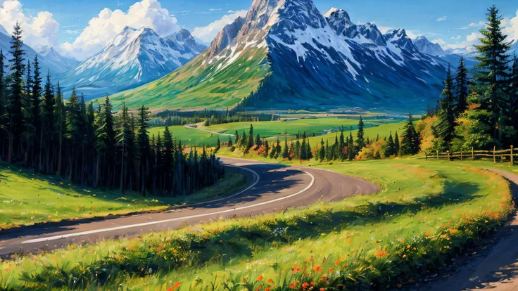 masterpiece, 64K, 8K, hyperresolution, geometric horizon view BREAK road in the [forest|mountains|forest rain]