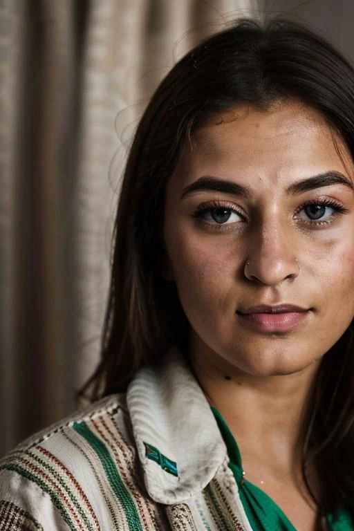 high quality, photo of a 25-year-old woman, in ethnic clothes, Closeup Shot, In Ethnic room, Ambiant light, Cinematick Shot, lens 85 mm , bokeh Background,  jannatz, <lora:jannatz:1>