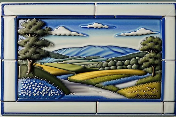 Azulejo. Large tile panel, in blue and white , depicting a bucolic countryside scene, eighteen century, pastoralism
