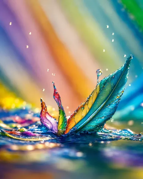 1Female, (masterpiece:1.2), best quality, multicolored, masterpiece, best quality, ((an extremely delicate and beautiful)), floating, (detailed wet clothes), (detailed light), feather, nature, (sunlight), river, floating palace, beautiful and delicate water, (bloom), (shine), colorful, dynamic vivid colors, panorama, landscape, Colorful portraits, dynamic lighting.