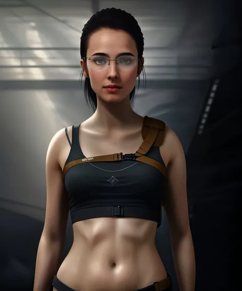 (dark theme:0.9), a woman, <lora:Mama:0.85> glasses, posing, (perfect figure:1.3), (hdr:1.22), muted colors, complex background, hyperrealism, hyperdetailed, amandine van ray