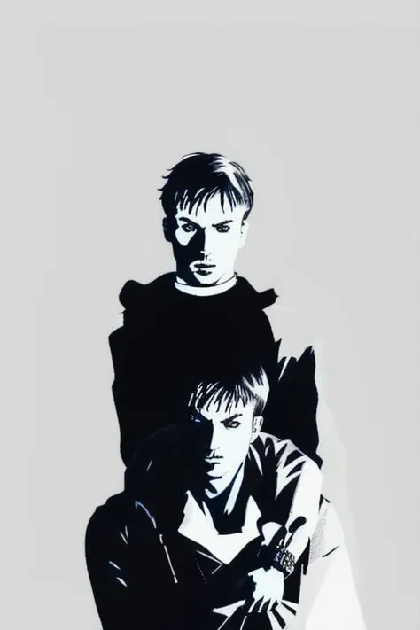 portrait of a man holding a knife, full body,  <lora:OriginalAnimeStyle9:1>, (white background:1.2), simple background, (monochrome:1.3), Vktrmzlk style, art of vktr