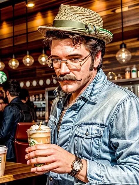 eptheking portrait photo of elvis presley man, (hipster:1.2), (mustache and goatie:1.1), (ordering a soy latte in starbucks:1.1) professional photography, high quality, high resolution, intricate details, very sharp, detailed face, detailed skin, nice bokeh <lora:hjeptheking_v10:0.75> <lora:add_detail:1.2>
