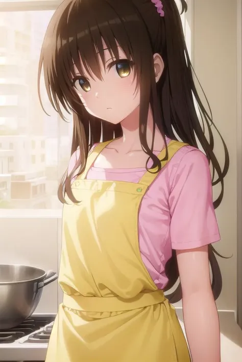 mikanyuuki, <lora:mikan yuuki darkness-lora-nochekaiser:1>,
mikan yuuki, (brown eyes:1.5), brown hair, hair ornament, hair scrunchie, long hair, pink scrunchie, scrunchie, (flat chest:1.2),
BREAK apron, blouse, collarbone, layered skirt, pink shirt, shirt, short sleeves, skirt, yellow apron,
BREAK indoors, kitchen,
BREAK looking at viewer, (cowboy shot:1.5),
BREAK <lyco:GoodHands-beta2:1>, (masterpiece:1.2), best quality, high resolution, unity 8k wallpaper, (illustration:0.8), (beautiful detailed eyes:1.6), extremely detailed face, perfect lighting, extremely detailed CG, (perfect hands, perfect anatomy),