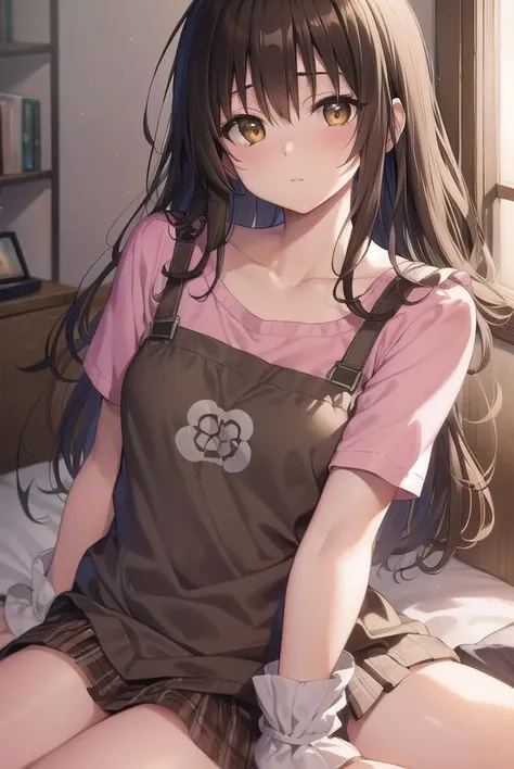 mikanyuuki, <lora:mikanyuukitest:1>,
mikan yuuki, (brown eyes:1.7), brown hair, hair ornament, hair scrunchie, long hair, pink scrunchie, scrunchie, (flat chest:1.2),
BREAK apron, blouse, collarbone, layered skirt, pink shirt, shirt, short sleeves, skirt, yellow apron,
BREAK looking at viewer,
BREAK indoors,
BREAK <lora:GoodHands-vanilla:1>, (masterpiece:1.2), best quality, high resolution, unity 8k wallpaper, (illustration:0.8), (beautiful detailed eyes:1.6), extremely detailed face, perfect lighting, extremely detailed CG, (perfect hands, perfect anatomy),