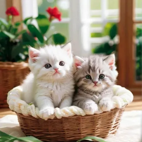 Cuddly fluff ball kittens laying in a wicker basket, bright sunny living room, sun rays through window, green house plants, masterpiece
<lora:add_detail:1>
<lora:w00len:1>, w00len