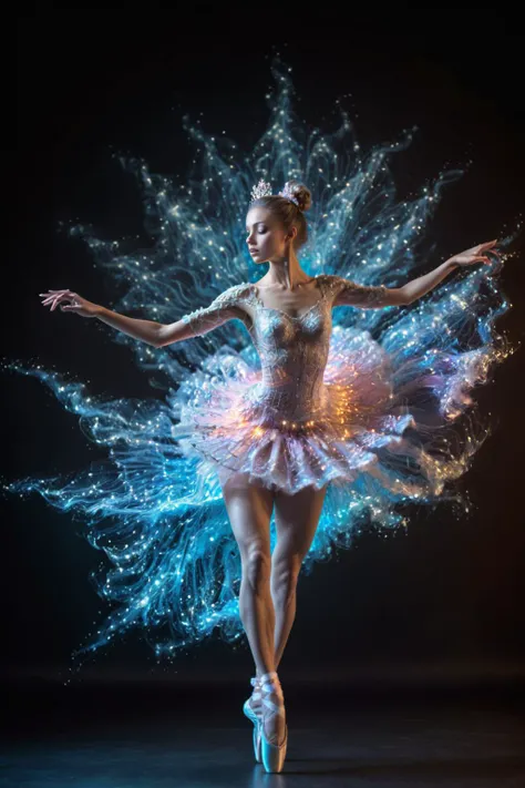 <lora:SDS_Particle_Flow:0.6>,SDS_Particle_Flow,
ethereal essence,(cymatics:0.9),Ballerina Girl,stunning beauty,Baroque and Rococo fusion style tutu,dramatic,movie lighting,Ornate And Intricate,vivid color,(from_below:1.3),